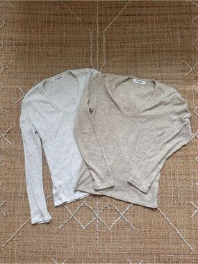 Perfectwhitetee Whitney Long Sleeve Ribbed Top Heather Ash Heather Oatmeal M